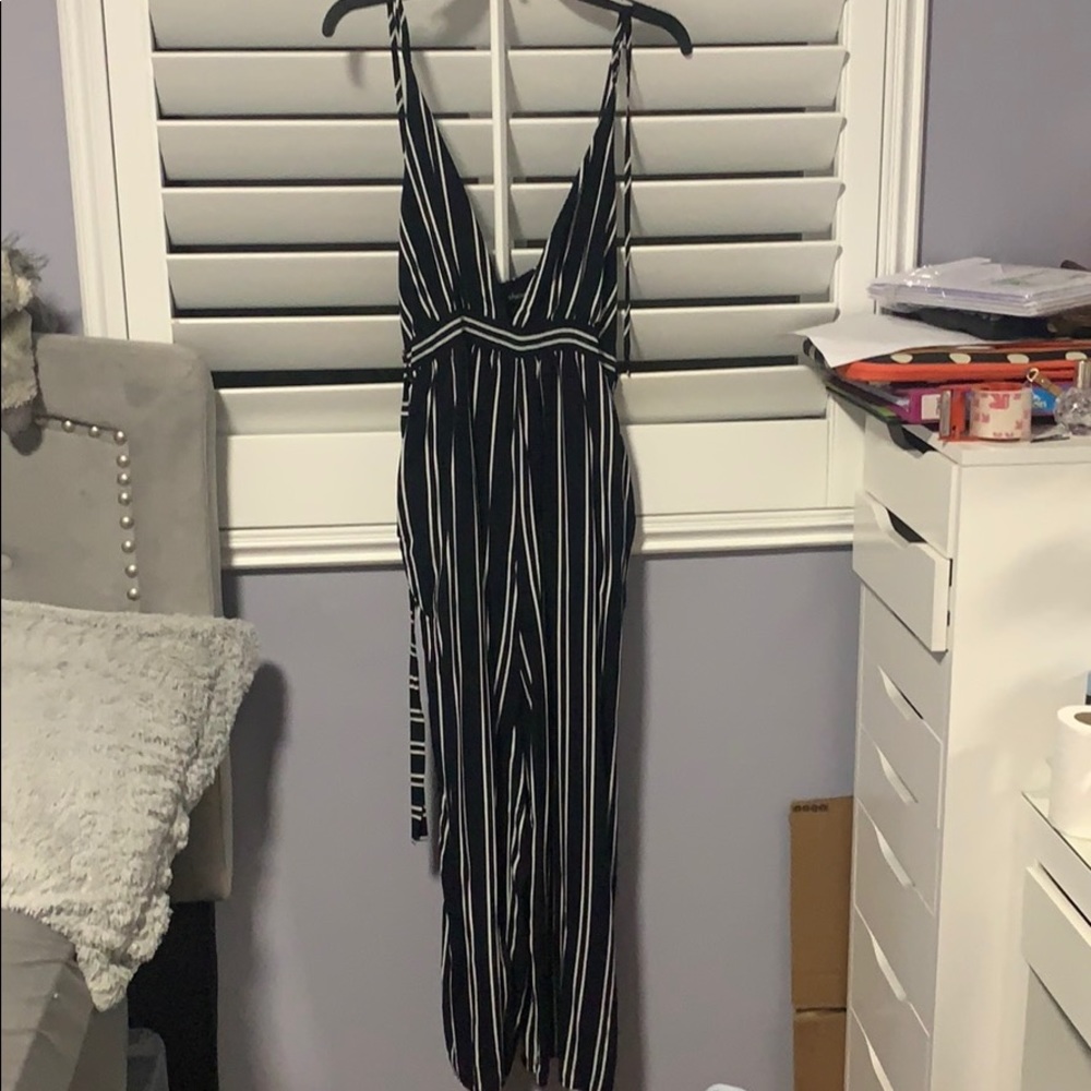 Navy blue striped jumpsuit